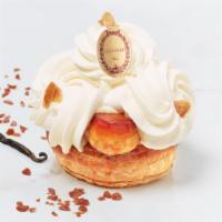 Chestnut Saint-Honoré  · Puff pastry, chou paste
chesnut pastry cream, candied chesnut pieces, chesnut chantilly 

