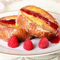 Raspberry French Toast · homemade brioche, raspberry coulis, raspberries, rose chantilly