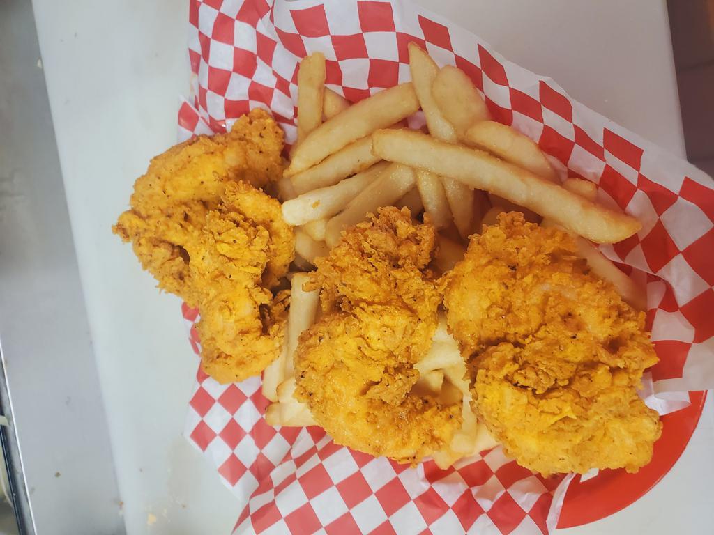 #16-6 chicken tenders  · Served with fries