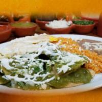 Huevos con Chilaquiles · 2 eggs cooked any way you want. Served with fried seasoned tortillas with sauce.