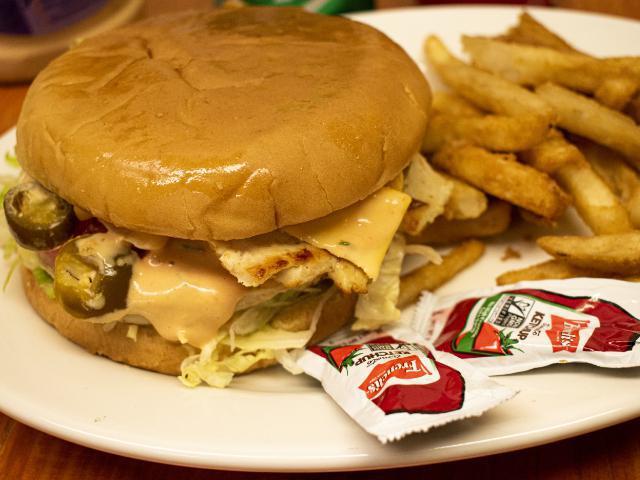 Chicken Hamburger · Grill Chicken Breast, Cheese, Lettuce, Slice Tomatoe, Slice Onions