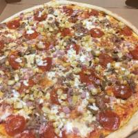 Meat Lover's Pizza · Pepperoni, sausage,ground beef,ham, bacon and grill chicken