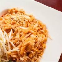 Pad Thai Noodle · Thai stir fried flat noodle with shrimp, chicken, beef or vegetable with crusted peanuts.  C...
