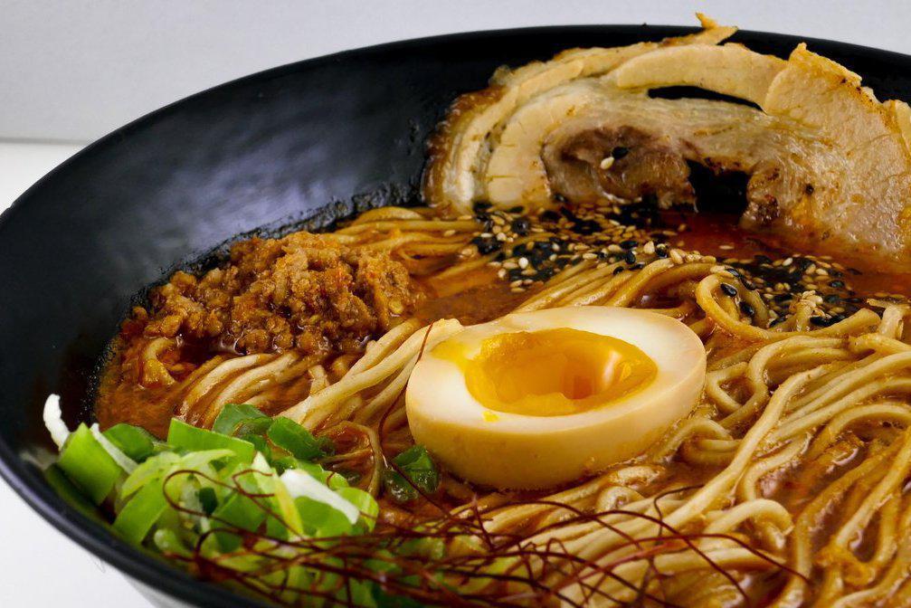 Red Dragon Ramen · Available in one, two, or three chili spiciness levels! Crafted with chicken bone broth, and topped with ground chili pork and braised pork belly.