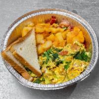 O5. Garden of Eating Omelet  · Eggs, mushrooms, broccoli, spinach, tomato and cheddar cheese.