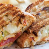 South West Panini · Chicken cutlet, chipotle sauce, pepper jack cheese and bacon.