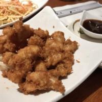Tatsuta Age Appetizer · Deep fried seasoned chicken with tonkatsu sauce.
