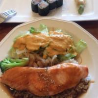 Salmon Teriyaki Entree · Served with white rice, miso soup or green salad. 