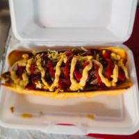 Hot Dog with Chips and Water · Beef hot dog