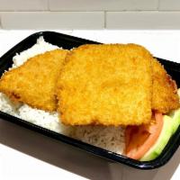 Crispy Fish Over Rice · NEW ITEM!!!!!!!! Served with Sliced cucumber and tomato!
