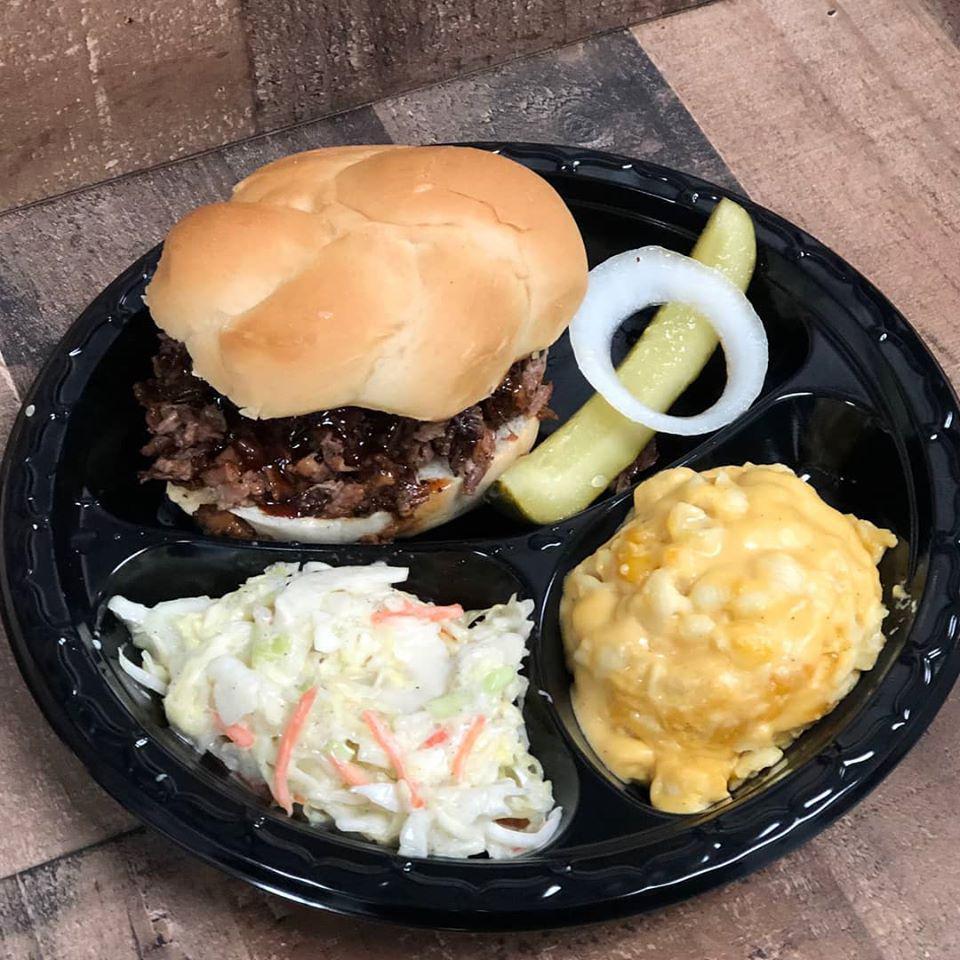 Chopped Brisket Sandwich with 1 Side · Freshly chopped beef brisket sandwich, pilled high to satisfy any bbq craving. It comes with one of our Star's famous homestyle sides and our house bbq sauce. 