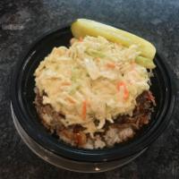 Carolina Pork Bowl Regular · Pulled pork over jasmine rice, topped with BBQ sauce and fresh coleslaw.