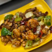 Kung Pao Delight Chef's Specialty · Hot and spicy. Combination of beef, chicken, shrimp with bell pepper, onion, peanuts.