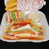 Turkey Club · Includes lettuce, tomato, mayo, french fries and coleslaw.