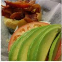 Avocado BLT Sandwich · Crispy bacon, avocado, lettuce, tomato and chipotle mayonnaise on a Martin's potato roll.