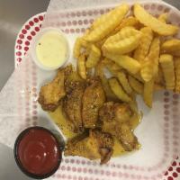 1. Five Pieces Wings, Fries and Drink Combo Special · Cooked wing of a chicken coated in sauce or seasoning.