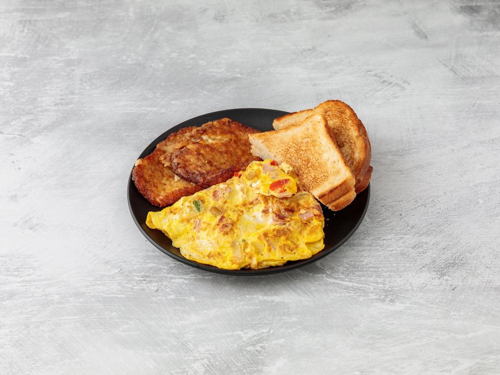 Western Omelet · Ham, bell peppers and Onion. Served with homefries and a toast