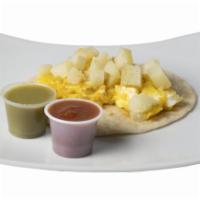 Potato, Egg, & Cheese Breakfast Taco  · Contains Seasoned potatoes, scrambled eggs, and cheddar cheese 