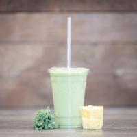 Pina Kale-Ada Smoothie · Coconut water, pineapple, kale, bananas, shredded coconut, vanilla whey protein. 