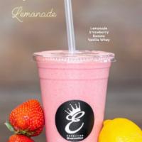 Pink Lemonade Smoothie · Lemonade, strawberry, banana, and vanilla whey.