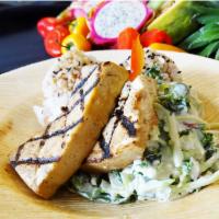 Tofu Small Plate · Marinated tofu with Huli Huli teriyaki sauce.  Served with a serving of protein, one scoop o...