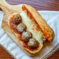 Meatball and Cheese Sub Roll · Marinara and beef meatballs, baked with mozzarella cheese.
