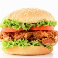 Fried Chicken Burger · Fried boneless breast of chicken with tomatoes, lettuce and American cheese. mayo, mustard, ...