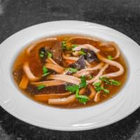 Mushroom Soup 32oz · Mushroom broth, onions, spaetzel noodles and various seasonings.