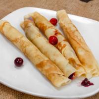 Cherry Blintzes 4pc · Thin crepe with cherry filling. 