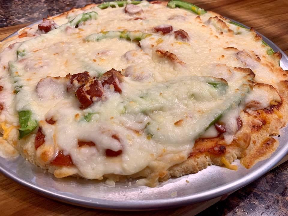 Keto Cheese Pizza Deluxe · Cheese, Pepperoni, Meat & Vegetables
