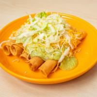 1. Five Rolled Tacos · 5 rolled tacos with your choice of shredded beef or shredded chicken, guacamole, lettuce, an...
