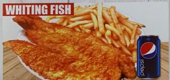   62. Ten Piece Whiting Fish Combo · Includes large fries & 2 liter of soda.