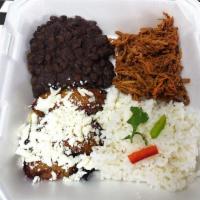 Pabellon Lunch · Traditional Venezuelan dish. Shredded beef, black beans, white rice, and plantain.