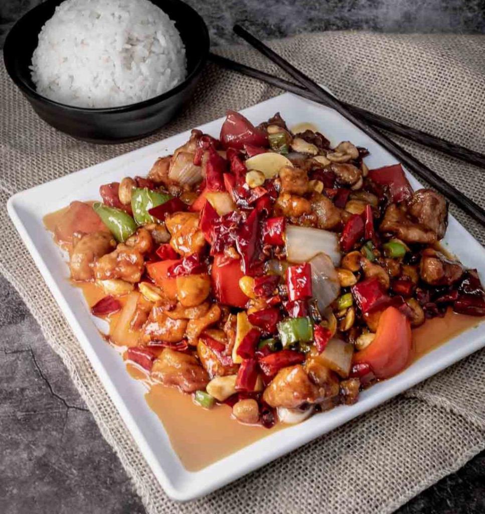 Kung Pao Chicken  · Diced chicken thigh, peanuts, onion, and bell pepper. 
