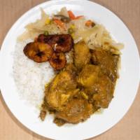 Curry chicken · chicken cook in curry sauce, served with rice and sides of your choice