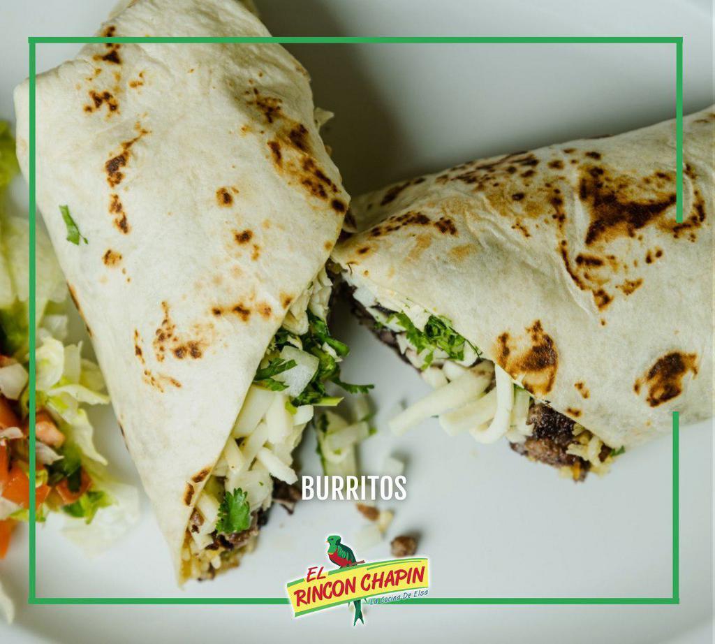 Burritos  · Burrito with rice, beans, cheese, cilantro and onion and the meat of your choice. Pico and salsas.