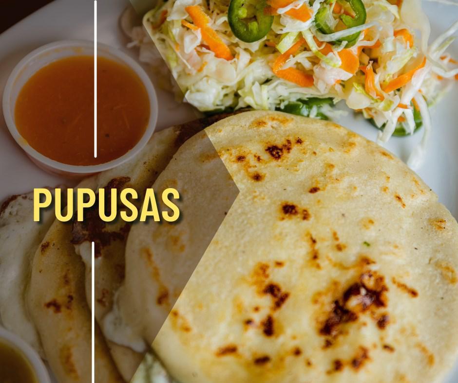 Pupusas · Traditional Salvadorean pupusas with chicharron, cheese, beans, loroco, chicken, asada, pastor, carrot, and jalapeno. You can mix it as you like.