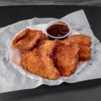 Chicken Fingers · 5 pieces. Breaded or battered crispy chicken. Comes with BBQ or honey mustard. Sauce on the ...