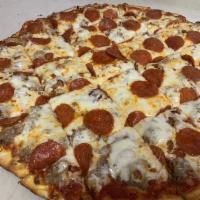Meaty Specialty Pizzas · Sausage, pepperoni and bacon.