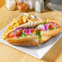 Cheese Steak Hoagie · Steak, cheese, and caramelized onion on a long sandwich roll.  