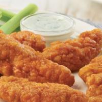 Buffalo Chicken Fingers · 5 pieces. Breaded or battered crispy chicken. Served with blue cheese dressing.