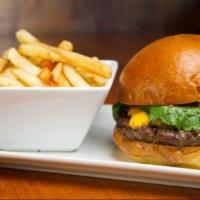 Beef Burger Deluxe · Ground or chopped beef patty. Served with french fries, lettuce, tomato, coleslaw, and pickl...