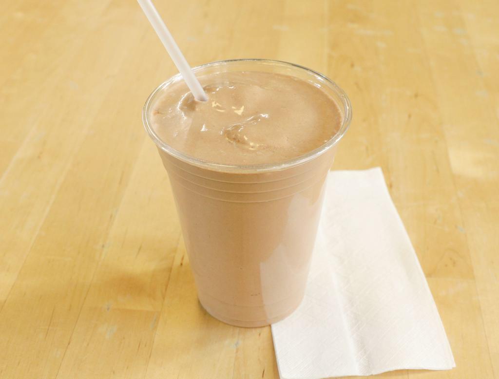 Monkey Bidness Smoothie · Peanut butter, banana, cocoa powder, agave, almond milk and chocolate protein (vegan or whey) 1 scoop.
