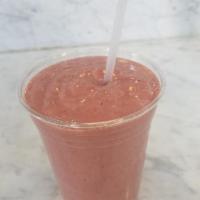 Tropic Ocean Smoothie · Mango, strawberry, pineapple, bananas, orange juice and coconut water. And strawberry whey p...