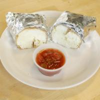 Egg White Burrito · Tortilla with hummus, cheese and egg white. Includes salsa.
