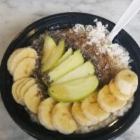 Oat meal bowl · This one comes with bananas, apple, chia seeds and coconut on the top