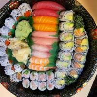 Party Sushi 1 · 2 pieces of tuna, 2 pieces of yellowtail, 2 pieces of white fish, 2 pieces of salmon, 2 piec...