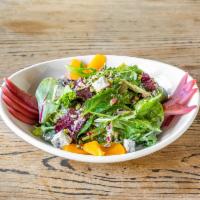 Pear Salad · Mixed greens, Fresh pear, Gorgonzola, Pistachio, Oranges