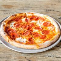 Diavola Pizza · Tomato sauce, fresh mozzarella, pepperoni and chili flakes.