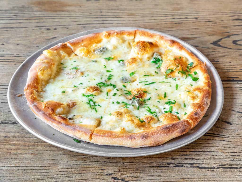 Quattro Formaggi Pizza · Fresh mozzarella, gorgonzola, parmigiano, fontina.